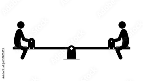 Set of stick figures swing balancer, flat vector illustration.