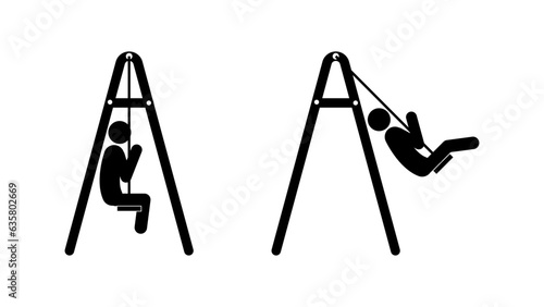 Set of stick figures rope swing, flat vector illustration.