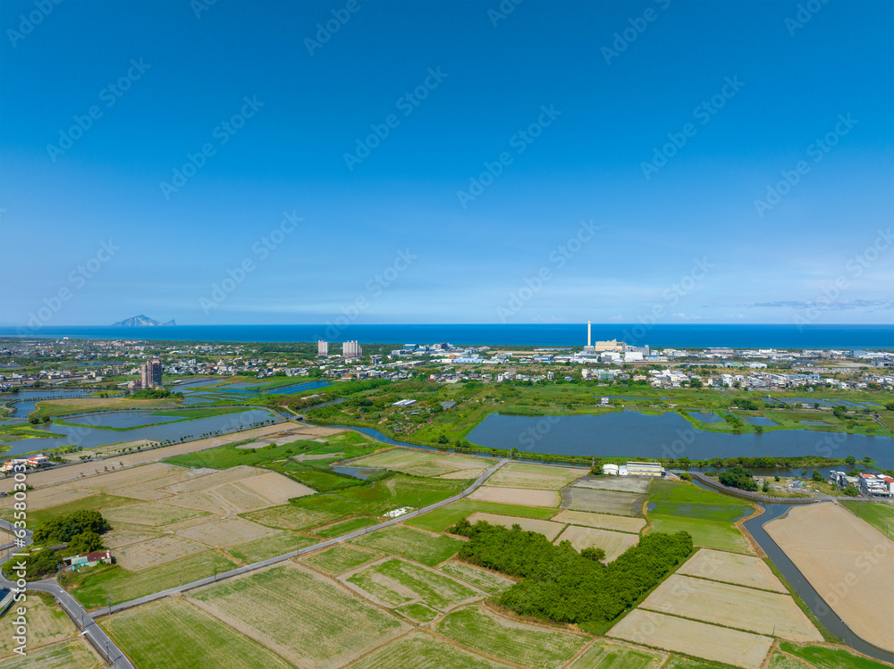 Top down view of Yilan countryside in Taiwan