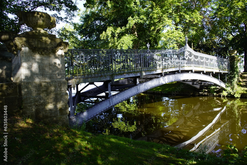 Bridge from Schlossinsel Mirow to Liebesinsel in Mirower See, Mecklenburg-Western Pomerania, Germany