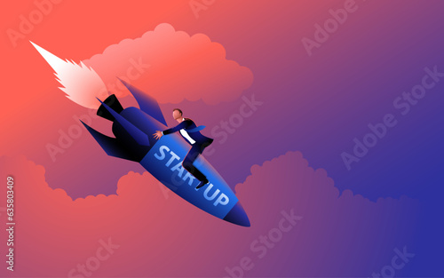 Businessman aboard a falling startup rocket. Visual metaphor for the uncertainties and risks faced in entrepreneurial endeavors