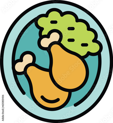 Meat chicken icon outline vector. Caribbean food. Peri haiti color flat
