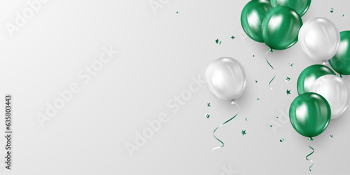 beautiful 3d green and white balloon design background illustration banner template vector