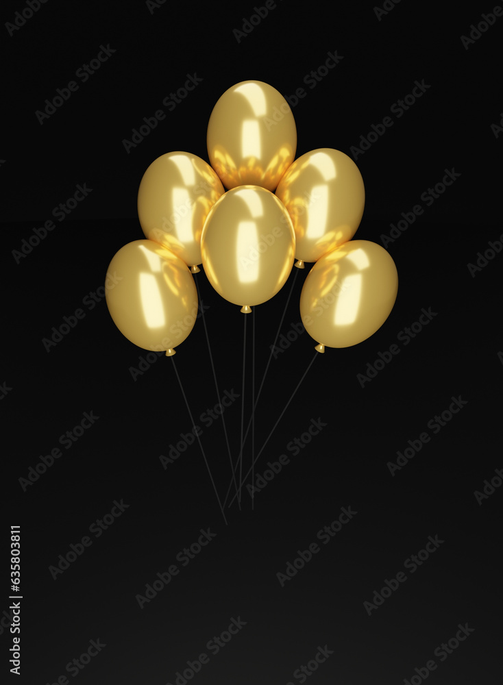 Złote balony na czarnym tle - obrazy, fototapety, plakaty 