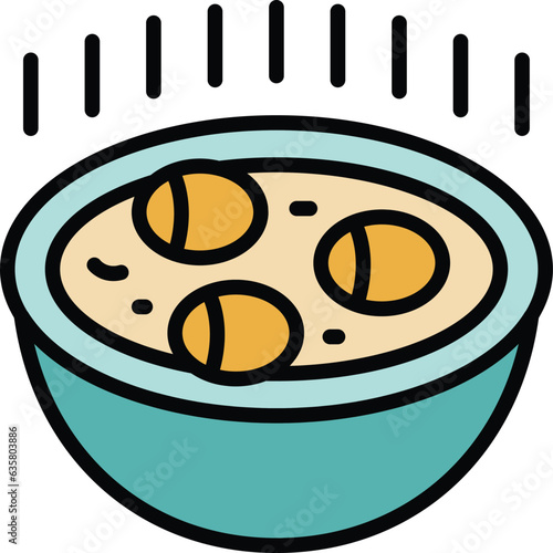 Hot soup icon outline vector. Dish plate. Food caribbean color flat