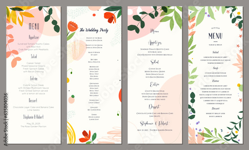 Wedding and restaurant menu. Floral art templates. Good for poster,  invitation, birthday and Mothers Day cards, flyer, banner, brochure, email header, post in social networks,  events and page cover.