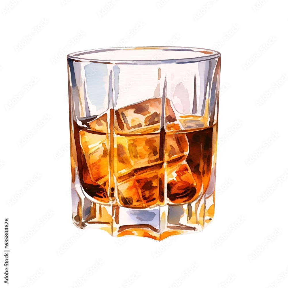 Whiskey on the rocks isolated on white background