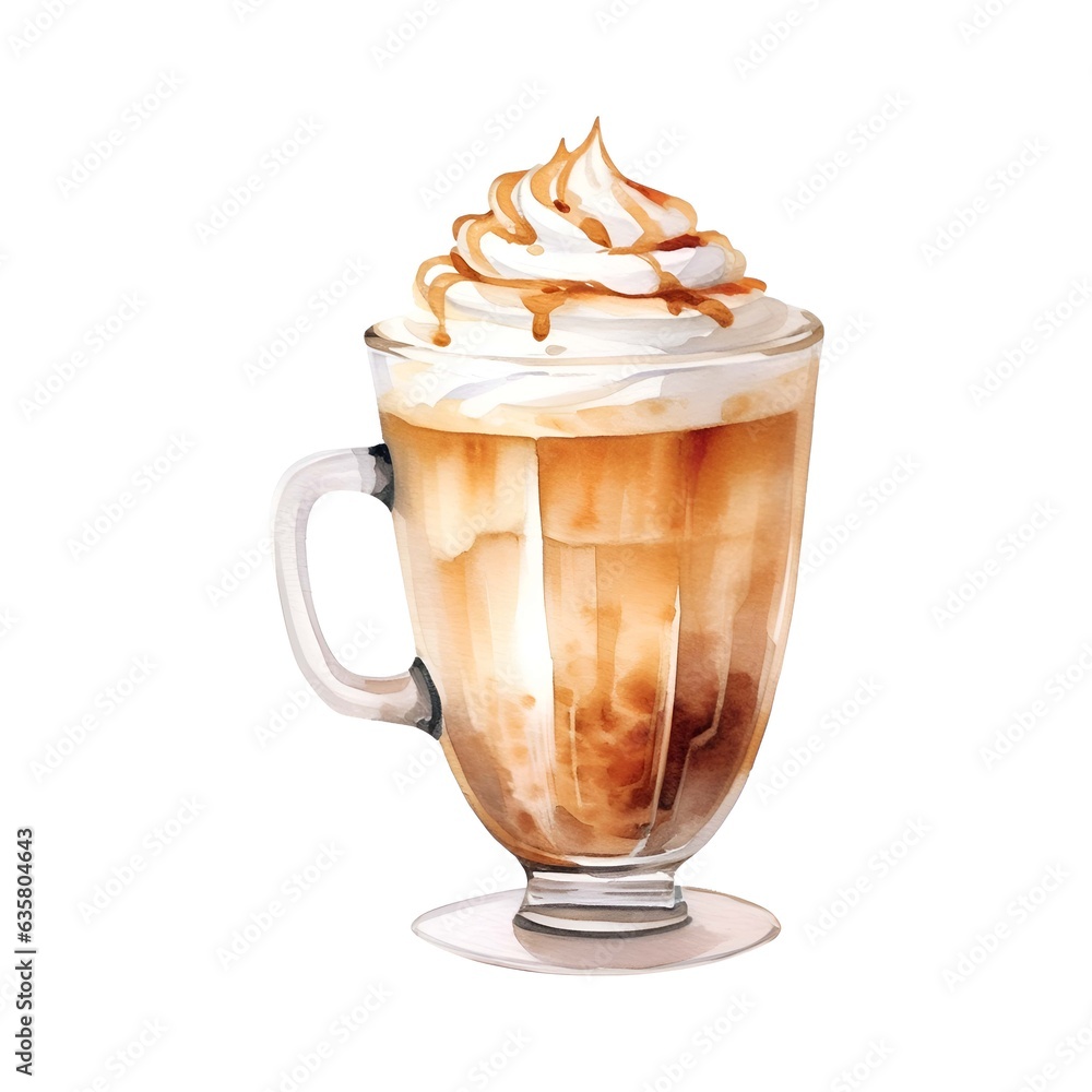 Iced coffee with cream in glass isolated on white background Iced coffee with cream in glass isolated on white background