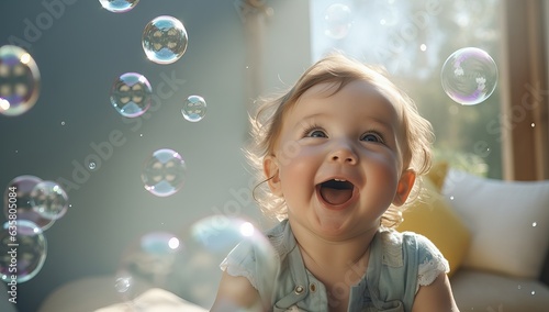 little baby laughing during bubbles in the tub