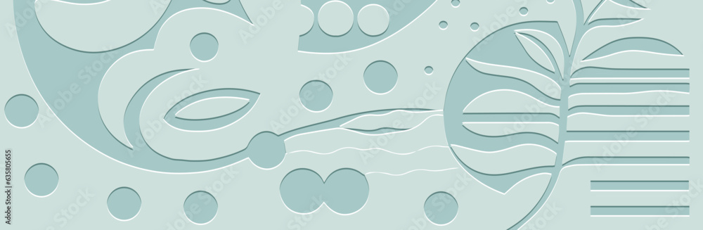 Obraz premium Banner, cover design. Embossed ethnic 3D boho pattern. Light blue background, geometric ornaments. Modernism, minimalism. Tribal motifs, traditions of the East, Asia, India, Mexico, Aztec, Peru.
