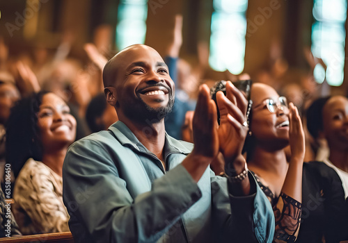 Group of smiling African Americans applauding in a church