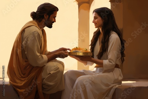 Canvas Print The Nurturing Feast - Jesus and Mary Magdalene
