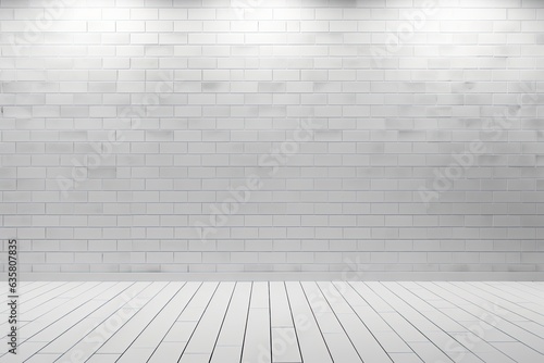 Blank white inside, wall of bricks, floor tiled.