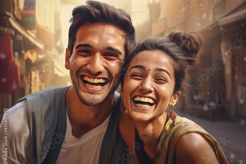 A Happy Couple Smiling and Laughing Together. A fictional character Created By Generated AI.