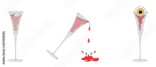 Set of Funky Halloween Watchful eye stickers in Trendy Y2K retro style isolated on white background. Halloween icon, sticker. Vector illustration in modern Groovy style.