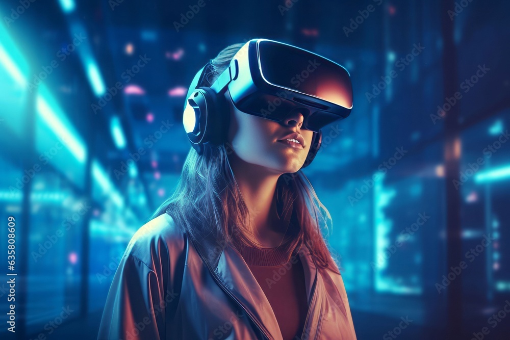 Virtual reality gaming girl. Generate Ai Virtual reality gaming girl. Generate Ai