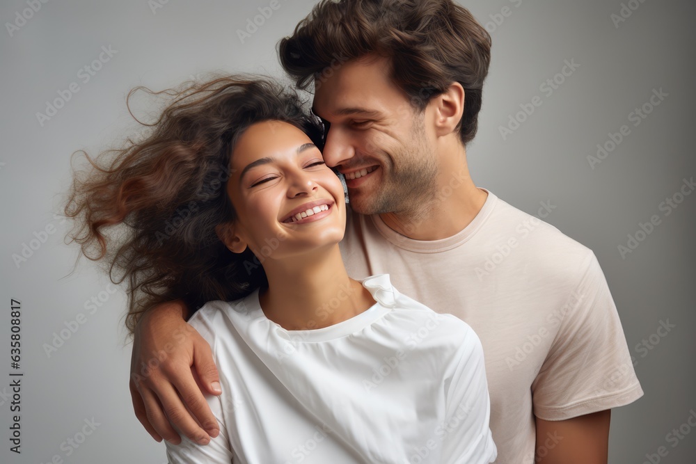 A happy couple embracing each other with a warm hug. A fictional character Created By Generated AI. A happy couple embracing each other with a warm hug. A fictional character Created By Generated AI.