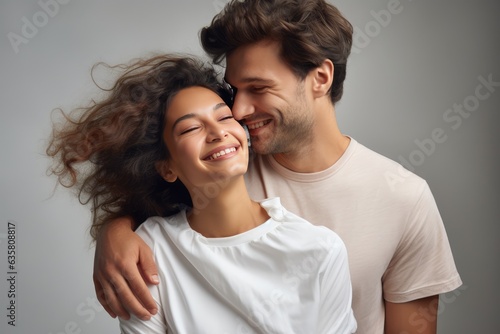 A happy couple embracing each other with a warm hug. A fictional character Created By Generated AI.