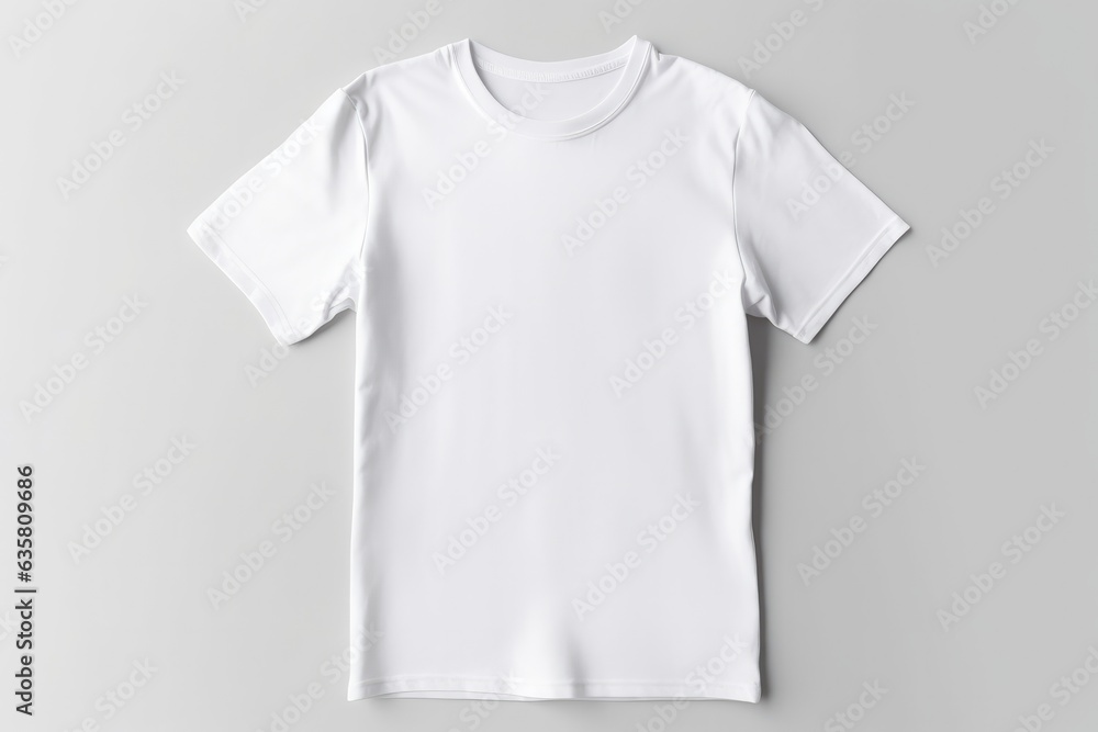 Plain white t-shirt mockup on white background. Studio shot of apparel for overlay of print. Product item with place for art or logo Plain white t-shirt mockup on white background. Studio shot of apparel for overlay of print. Product item with place for art or logo