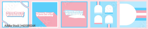 Trans Day of Visibility Greeting Card and Background Set in transgender pride flag colors. Celebrated on March 31. Editable Vector Illustration. EPS 10.