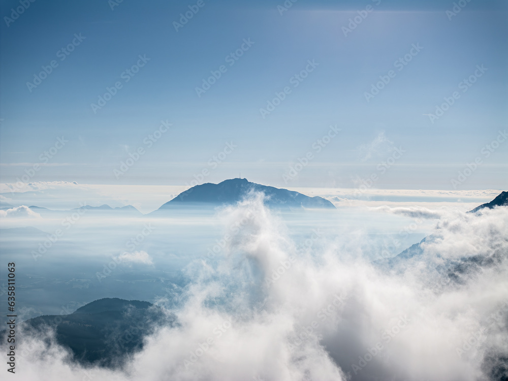 Dobratsch mountain in Clouds next to Villach Austria