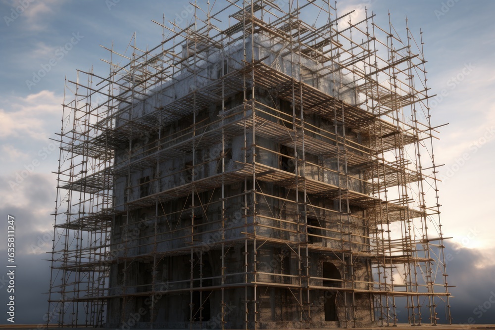 Construction scaffolding and building site. Generative AI Construction scaffolding and building site. Generative AI