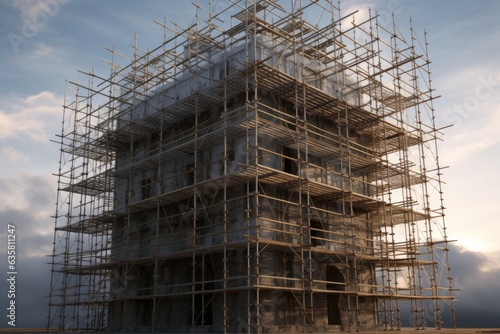 Construction scaffolding and building site. Generative AI