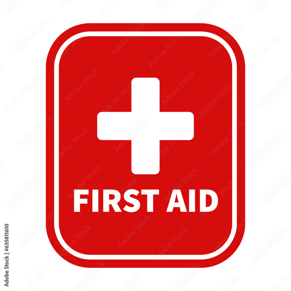 Obraz premium First Aid Sign In Red Potrait Rounded Shape With White Line For Medical 