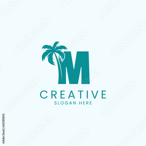Beach Palm Tree With Letter M Logo Design Vector Image
