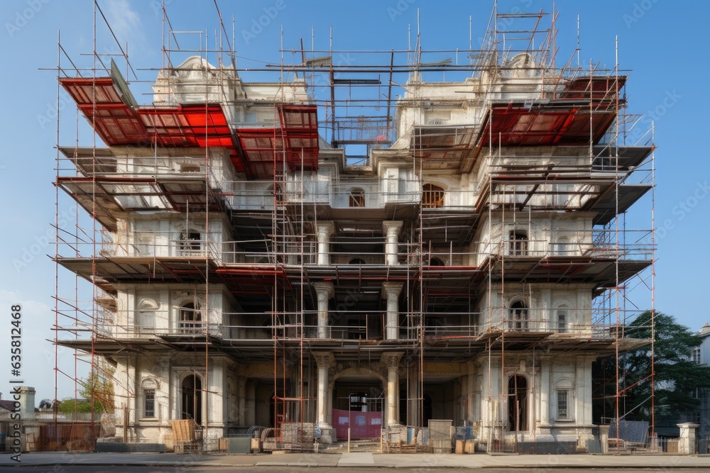 Construction scaffolding and building site. Generative AI