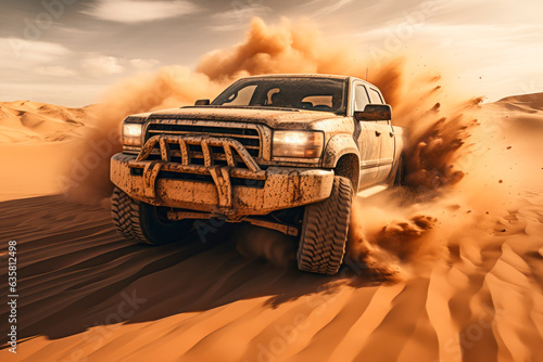 Drifting pickup truck in a desert © graja