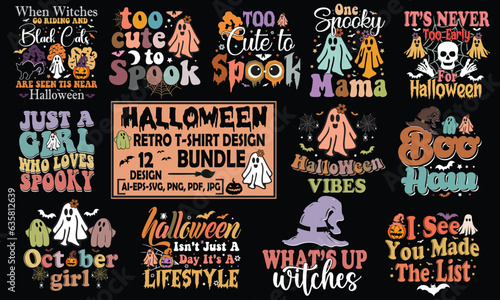Halloween Retro T-Shirt Design Bundle