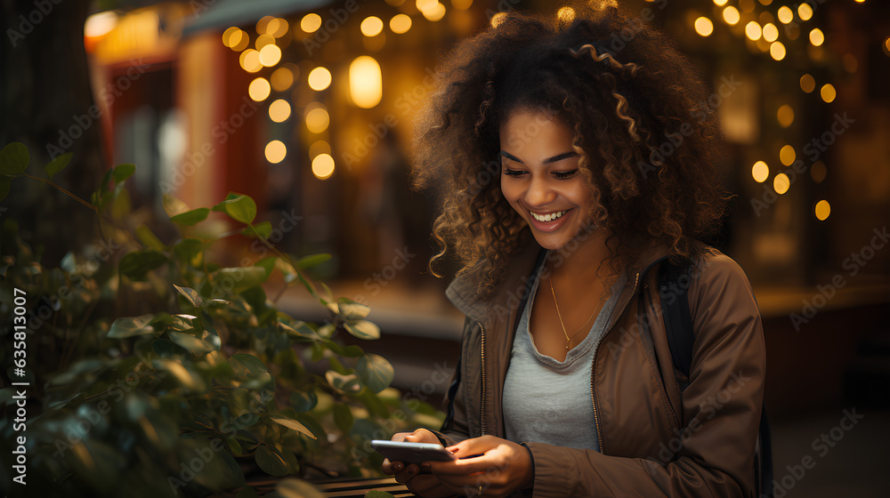Portrait of a smiling young african american woman using mobile phone outdoors Portrait of a smiling young african american woman using mobile phone outdoors