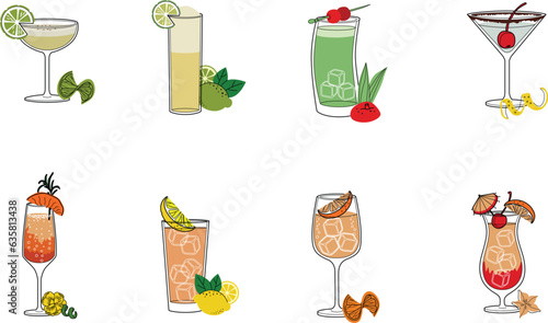 Alcohol drinks line art illustration. Vector illustration Caipirinha