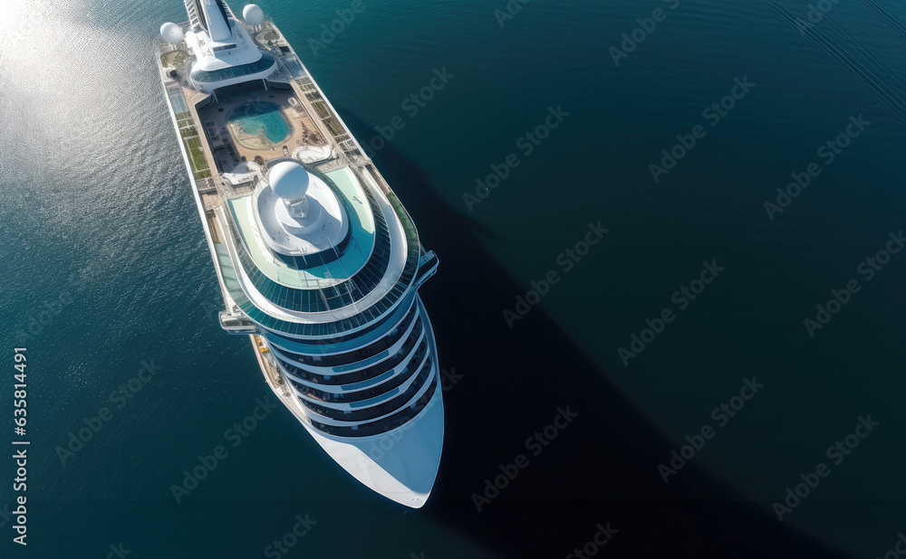 Aerial view beautiful cruise ship at sea, Vacation time on summer concept. Aerial view beautiful cruise ship at sea, Vacation time on summer concept.