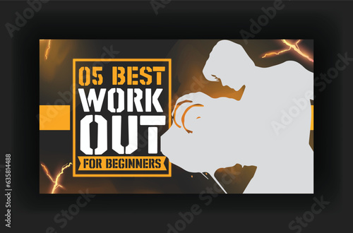 Gym and fitness training, Best Workout or exercise for beginner youtube thumbnail, and web banner design template