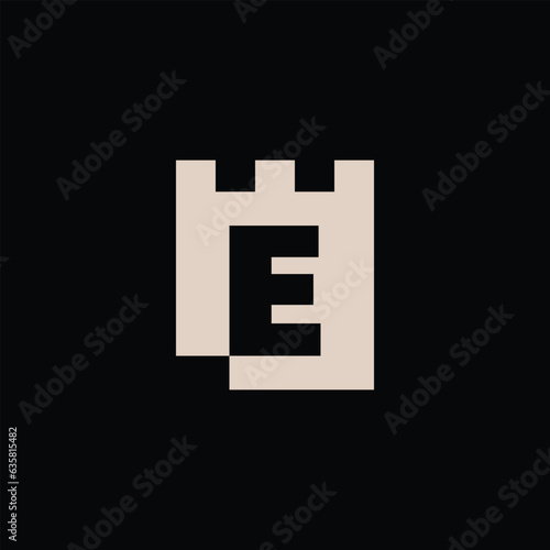 e Letter Castle Fortress Logo Vector Icon Illustration