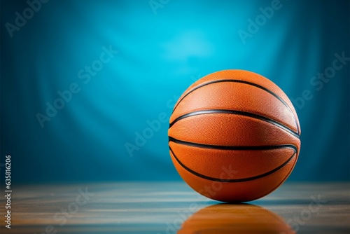 Basketball on blue canvas, offering empty area for individualized text or visuals Generative AI © Muhammad Ishaq