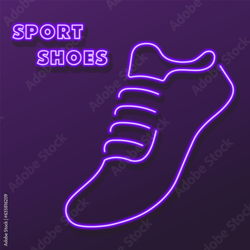 sport shoes sneakers neon sign, modern glowing banner design, colorful modern design trends on black background. Vector illustration.