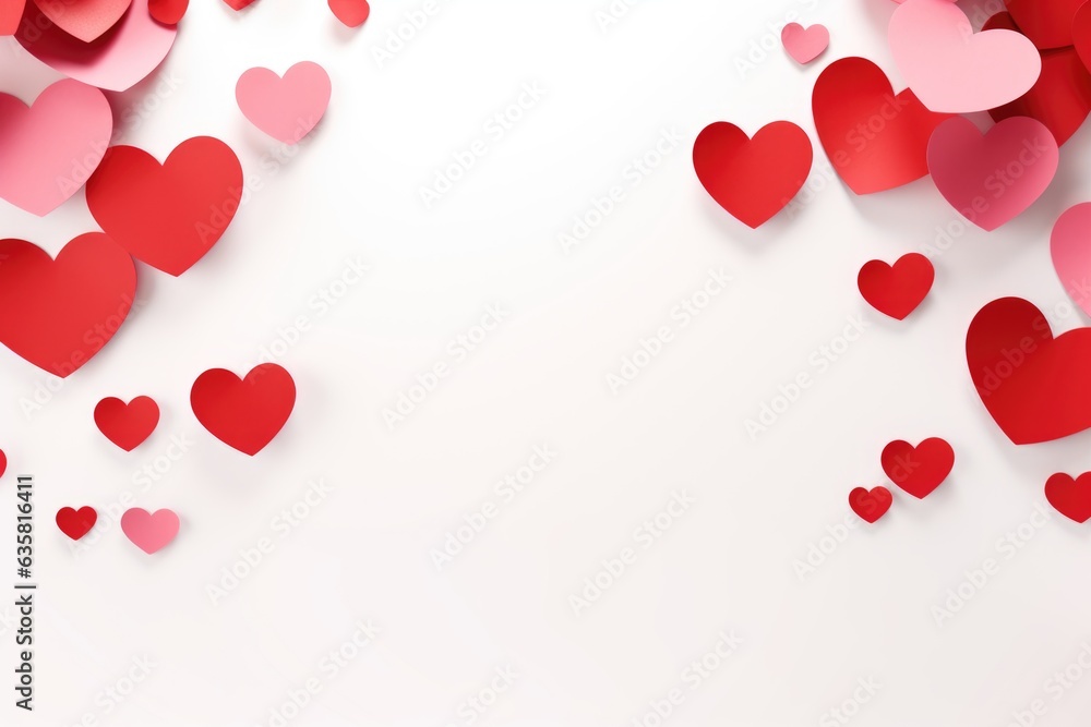 A place for a Valentine's Day text with cut out paper hearts on a white background 3D rendering