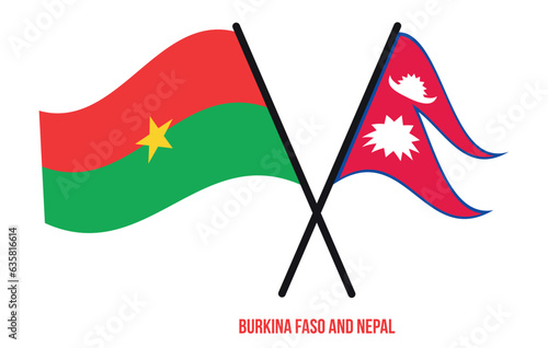 Burkina Faso and Nepal Flags Crossed And Waving Flat Style. Official Proportion. Correct Colors.