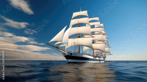 Sailing ship, Beautiful tall ship sailing deep blue waters toward adventure.