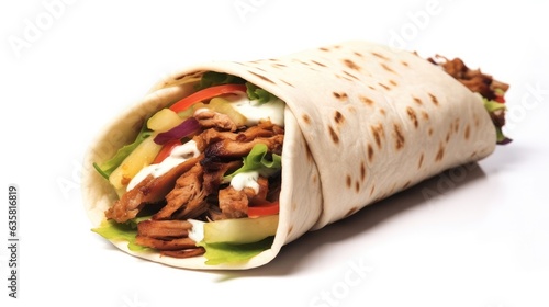 Doner kebab on white background, Fast food.
