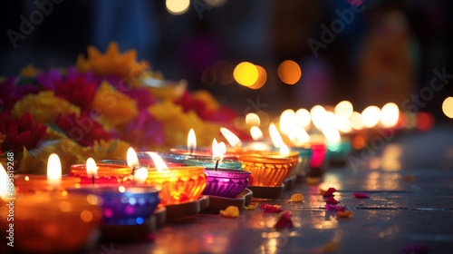 Diwali procession illuminated by colorful lights, Diwali, background Generative AI