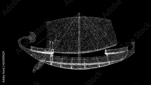 Tela 3D ancient ship galley on black bg