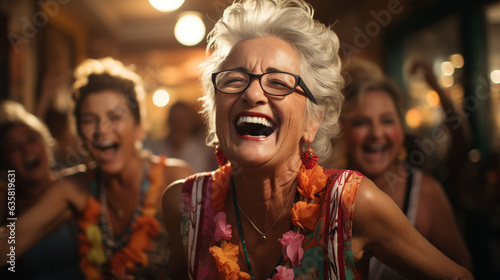 Joyful group of seniors showing vitality while dancing.