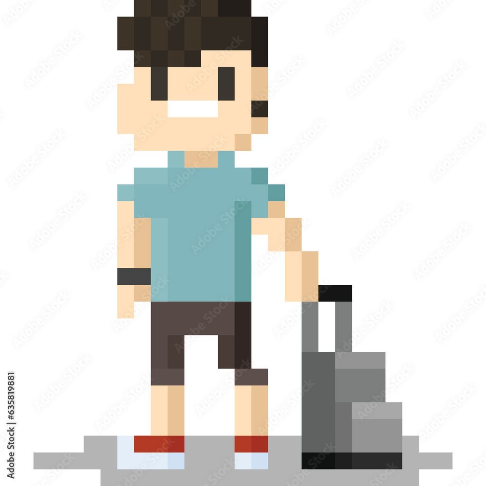 Pixel art man with luggage character 2