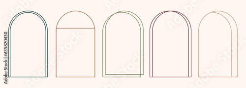 Modern minimalist aesthetic line arch frames in trendy boho style. Modern Y2K vector design outline elements - geometric form for banner, social media, poster. Shape Islamic door and window silhouette