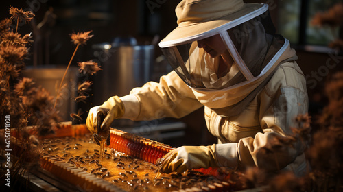 Honey farming and beekeeper. Generative Ai © andranik123
