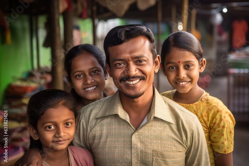 A Smiling Man Posing with His Four Daughters. A fictional character Created By Generated AI.